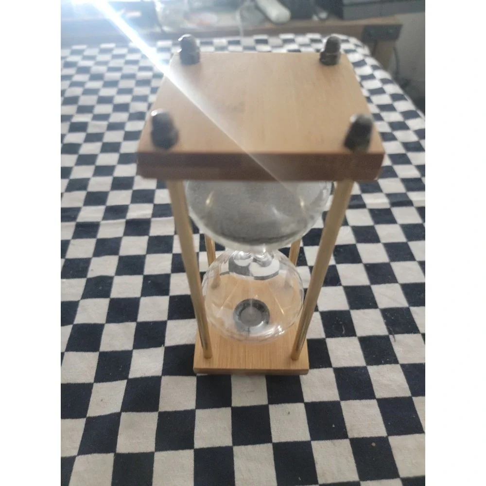 15‎ Minute Gray Sand Timer Hourglass Wood & Brass Frame Desk Decor